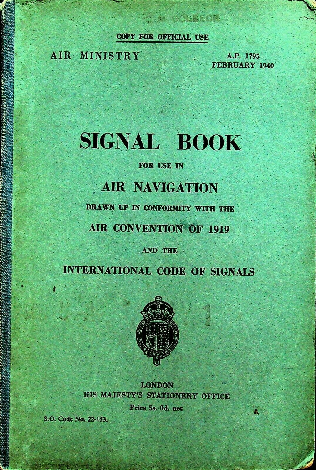 1940 Inter-Services Air Navigation Signal Book: Air Ministry incl. Int