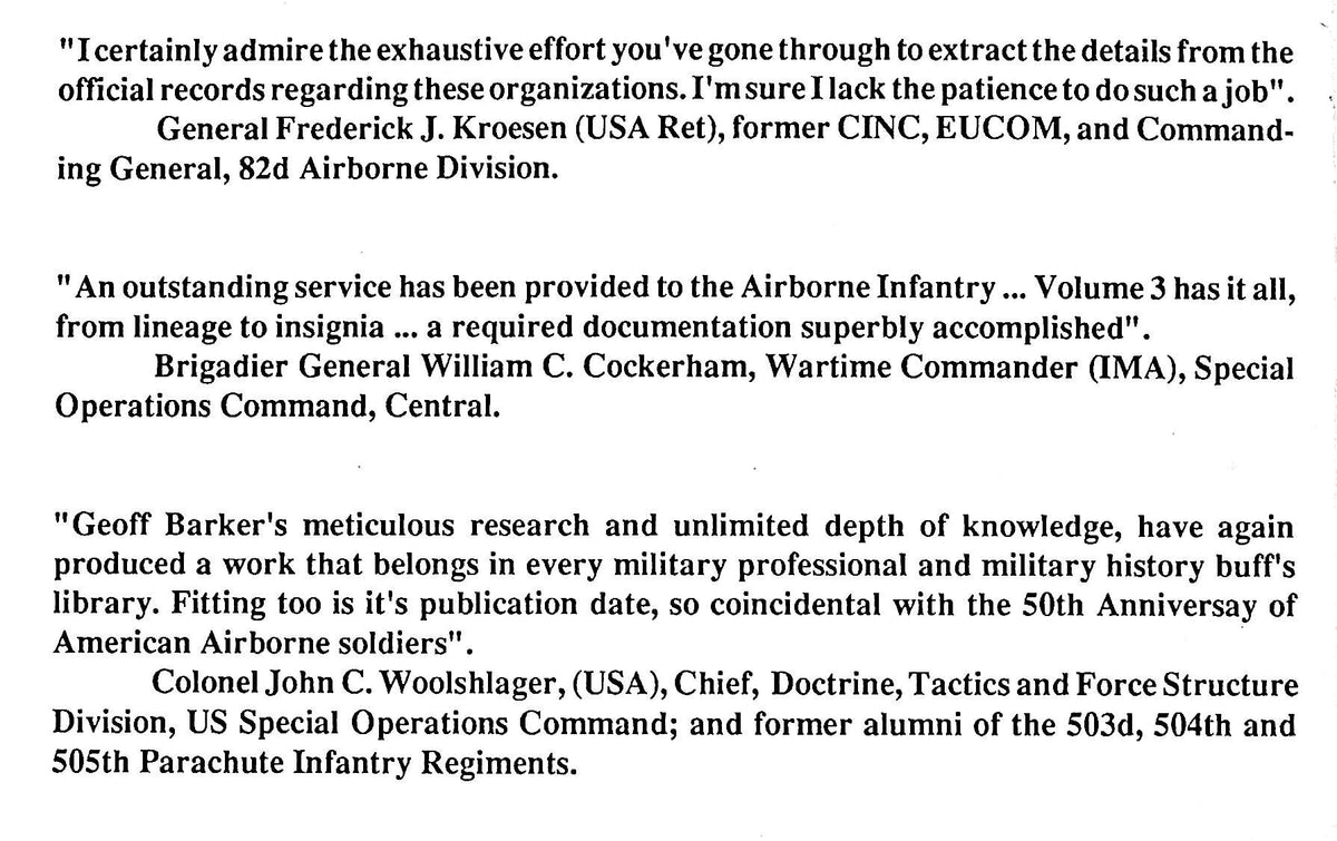A Concise History of the US Army Airborne Infantry with Lineage & Insignia: 1989 1st Ed.