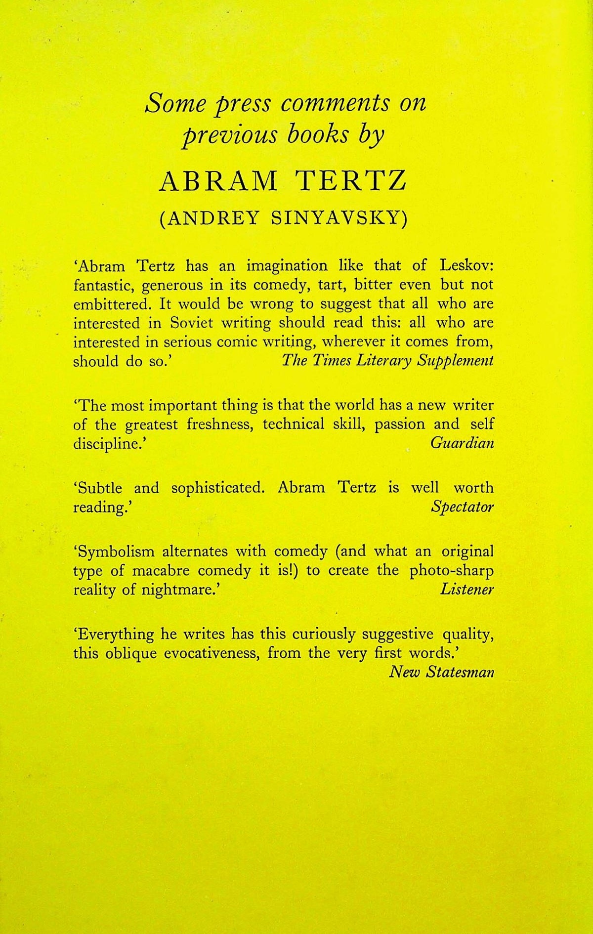 A Voice from the Chorus by Abram Tertz: 1976 First English Edition Hardback