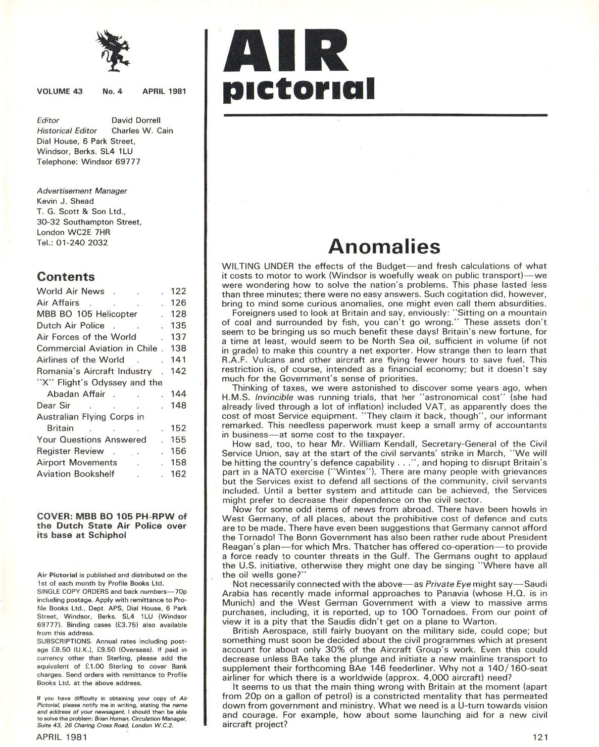 AIR PICTORIAL APRIL 1981: MBB BO 105 HELICOPTER PROFILE/ DUTCH AIR POLICE/ DOWNLOAD