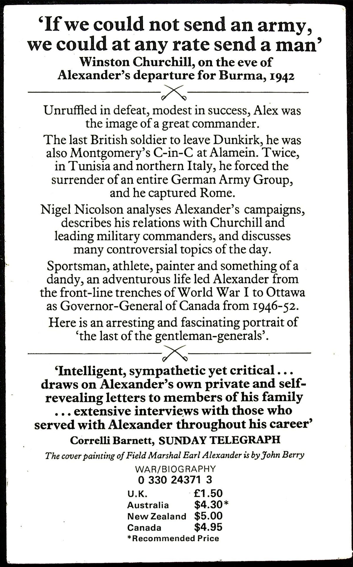 Alex by Nigel Nicolson: NEW 1976 1st Edition Pan Paperback