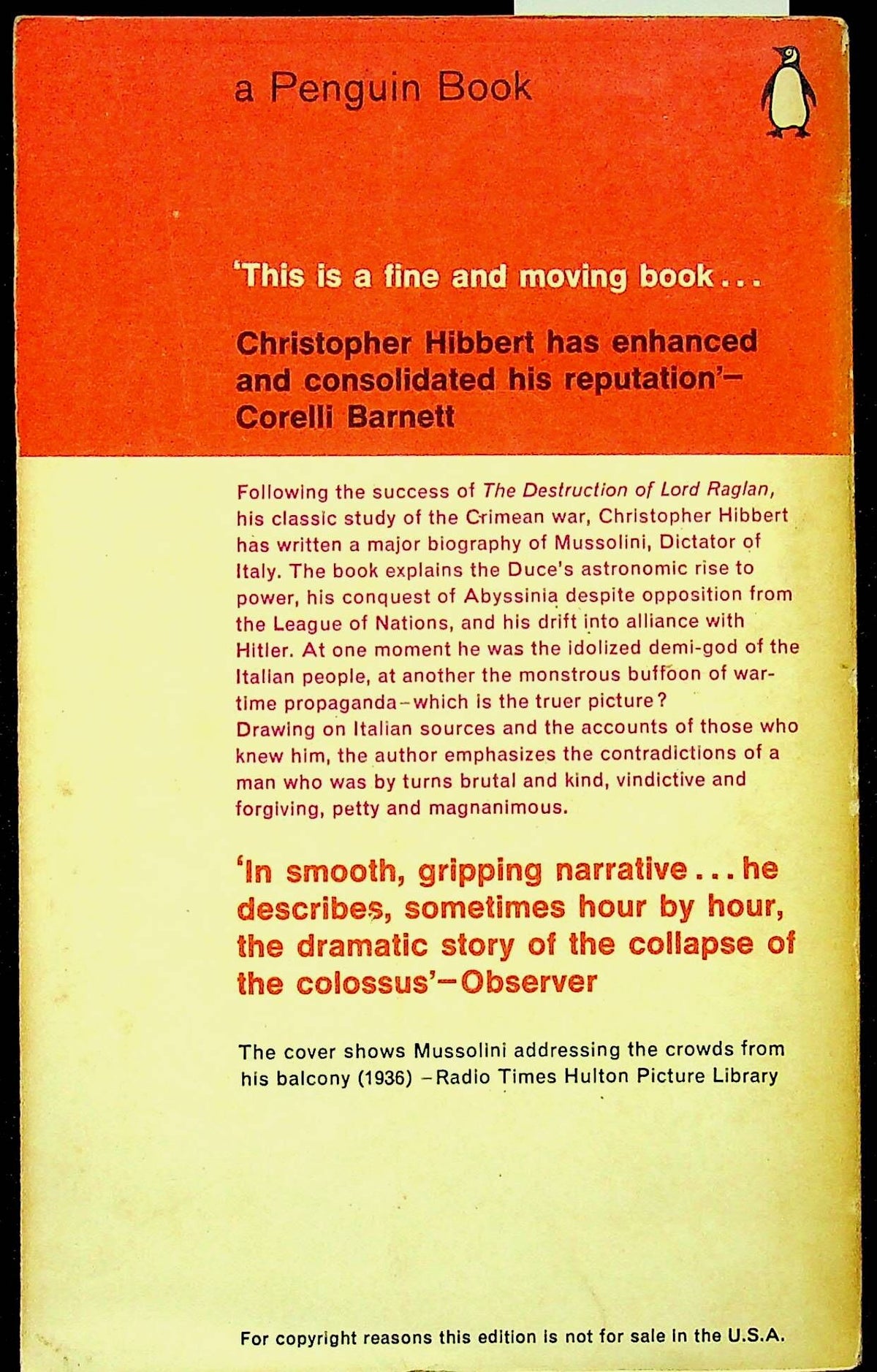 Benito Mussolini; The Rise and Fall of Il Duce by Christopher Hibbert: 1965 Paperback