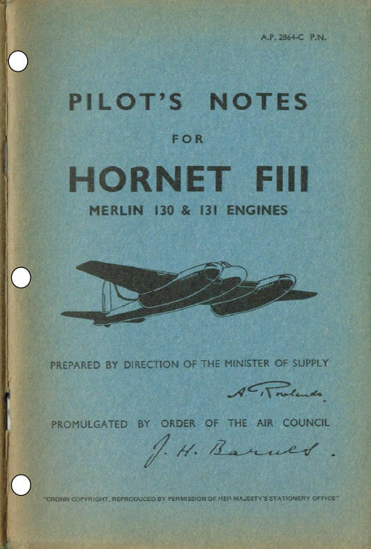 DH Hornet F.III RAF Pilot's Notes with Added Value Pack/ Download