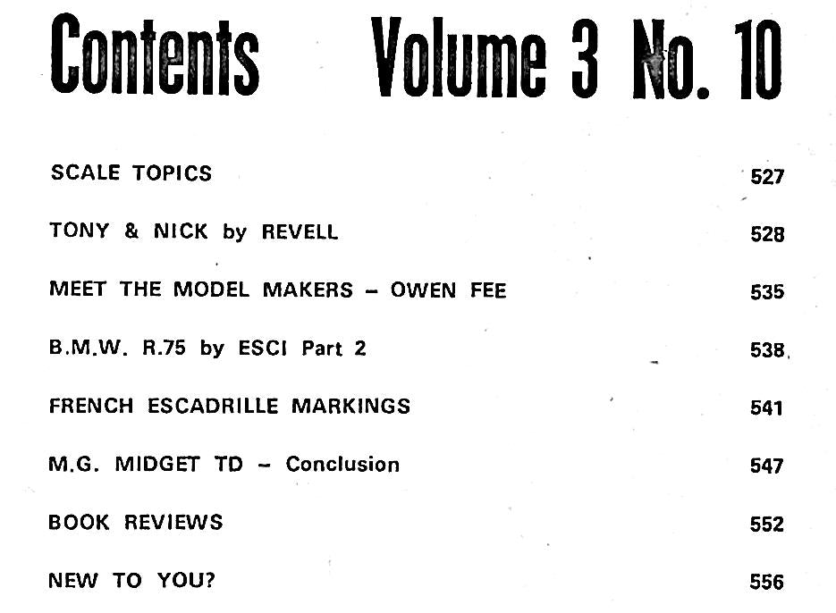 Scale Models October 1972 Vol.3 #10: Escadrille Mkgs, MG Midget TD, BMW R.75 Sidecar, Kawasaki Ki.64 & Ki.45, Figure Modelling,