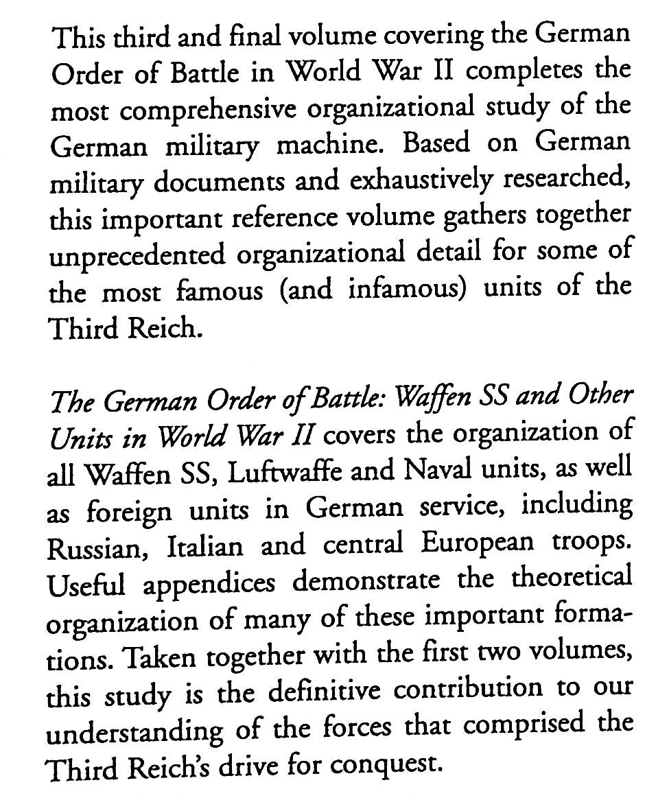 The German Order of Battle, Waffen SS and Other Units in World War II by George F.Nafzinger: NEW 2001 US 1st Edition Hardback