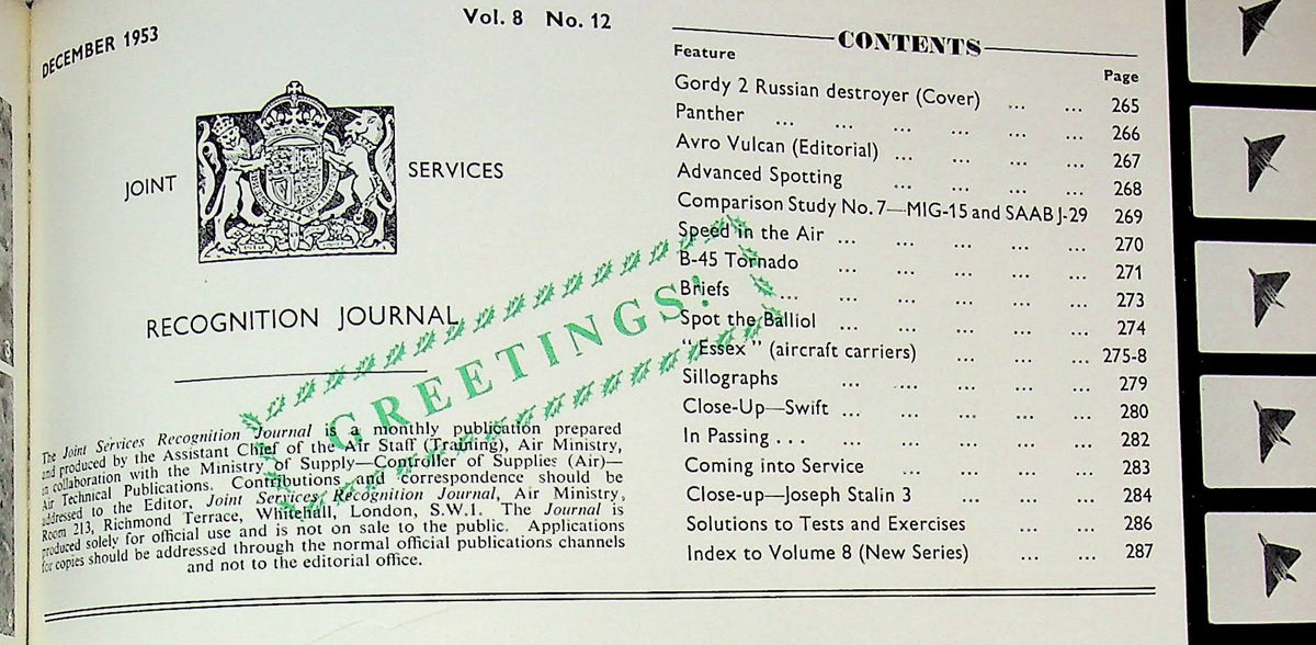 Joint Services Recognition Journal Volume 8: 12 issues Hardback - Fine