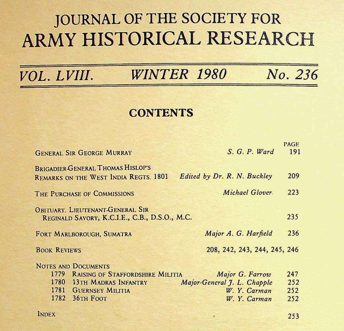 Journal of the Society for Army Historical Research, Winter 1980: Vol.LVIII #236 NEW