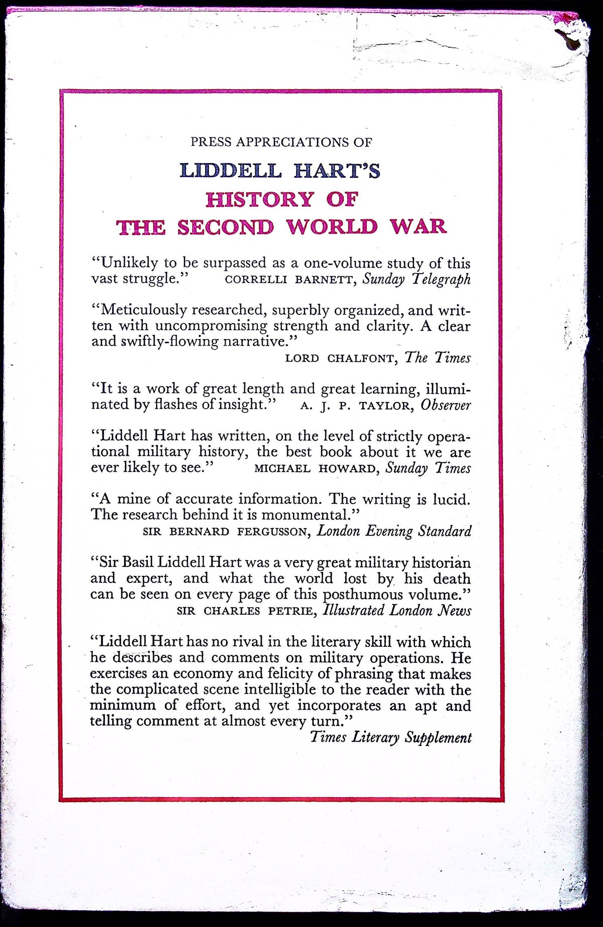 Liddell Hart's History of the Second World War: 1973 Hardback