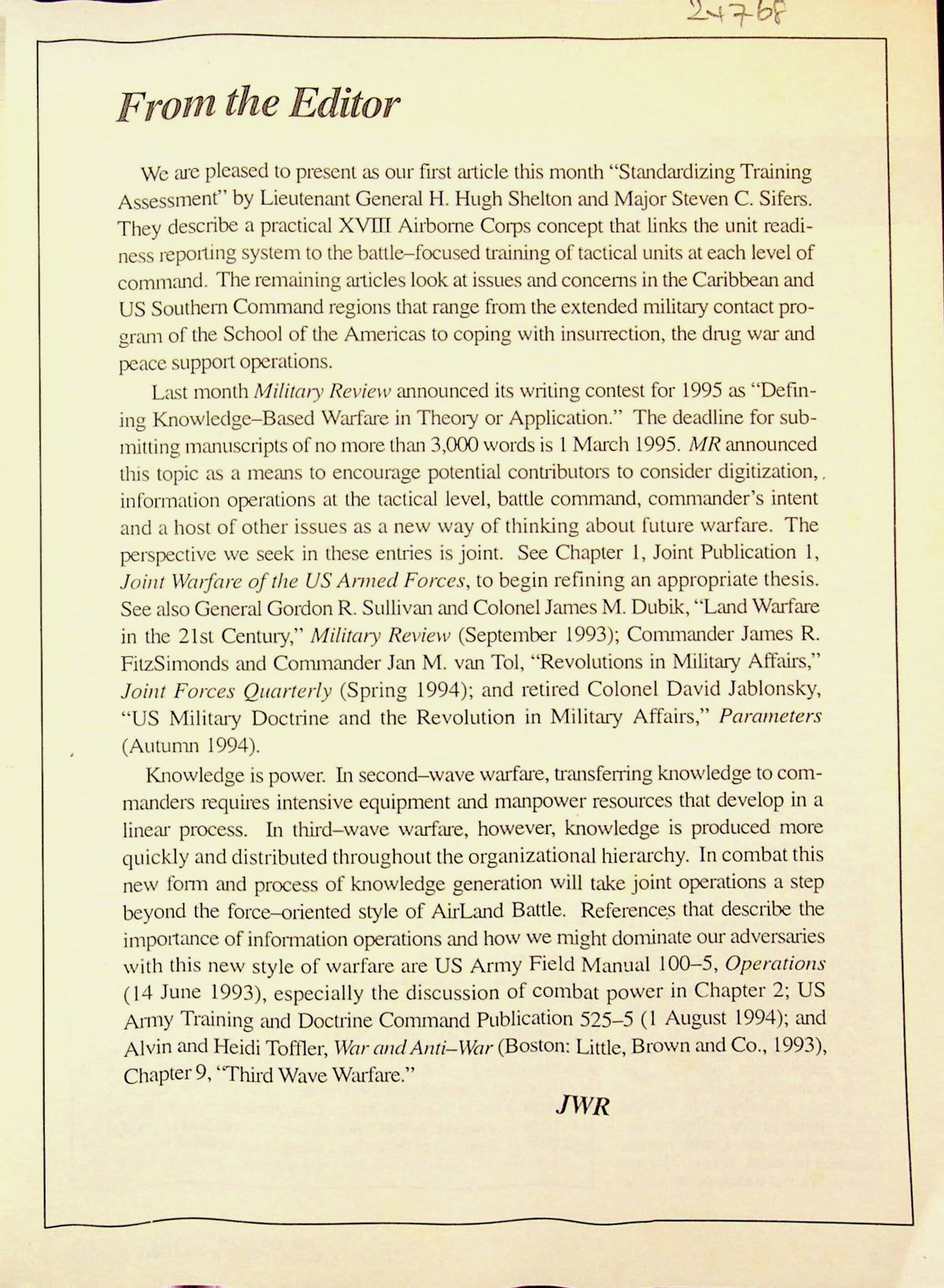 Military Review; The Professional Journal of the United States Army: October 1994 Edition