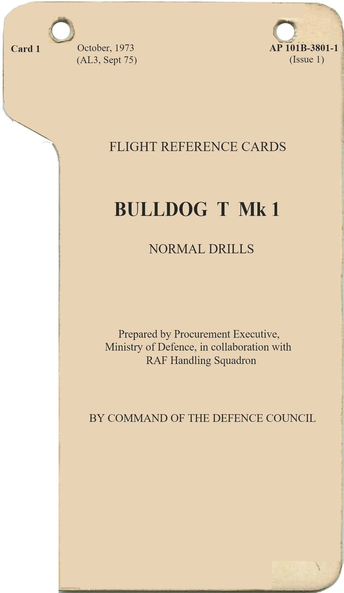 RAF Bulldog T.1: Flight Reference Cards supplement to Pilots Notes / Download