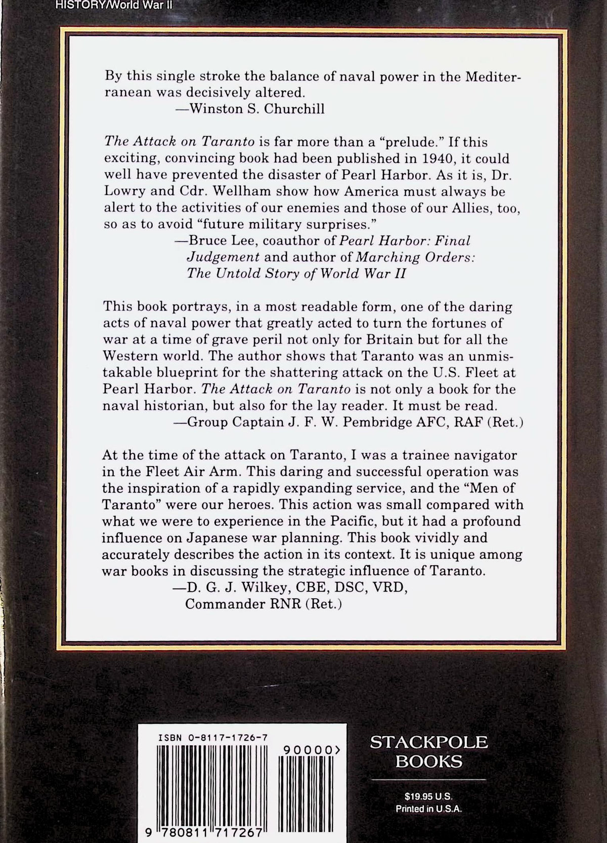 The Attack on Taranto by Thomas P Lowery & John W Wellham: NEW 1995 First Edition Hardback