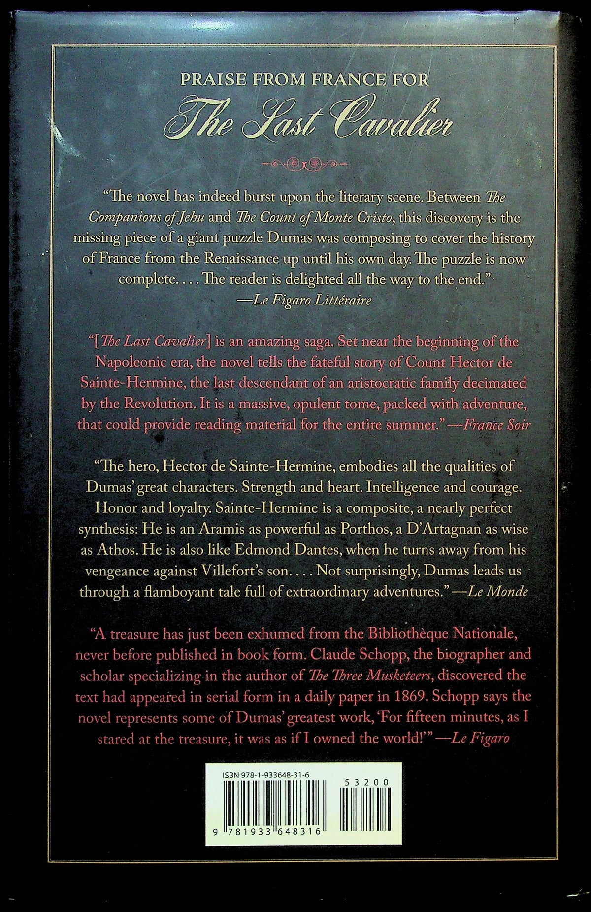 The Last Cavalier by Alexander Dumas: A Tale from the Age of Napoleon/ 1st Pegasus Ed. NEW