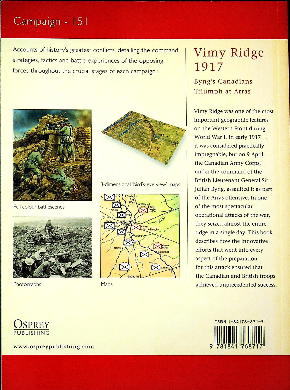 Vimy Ridge 1917, Canadian triumph at Arras by A.Turner: Osprey Campaign Series