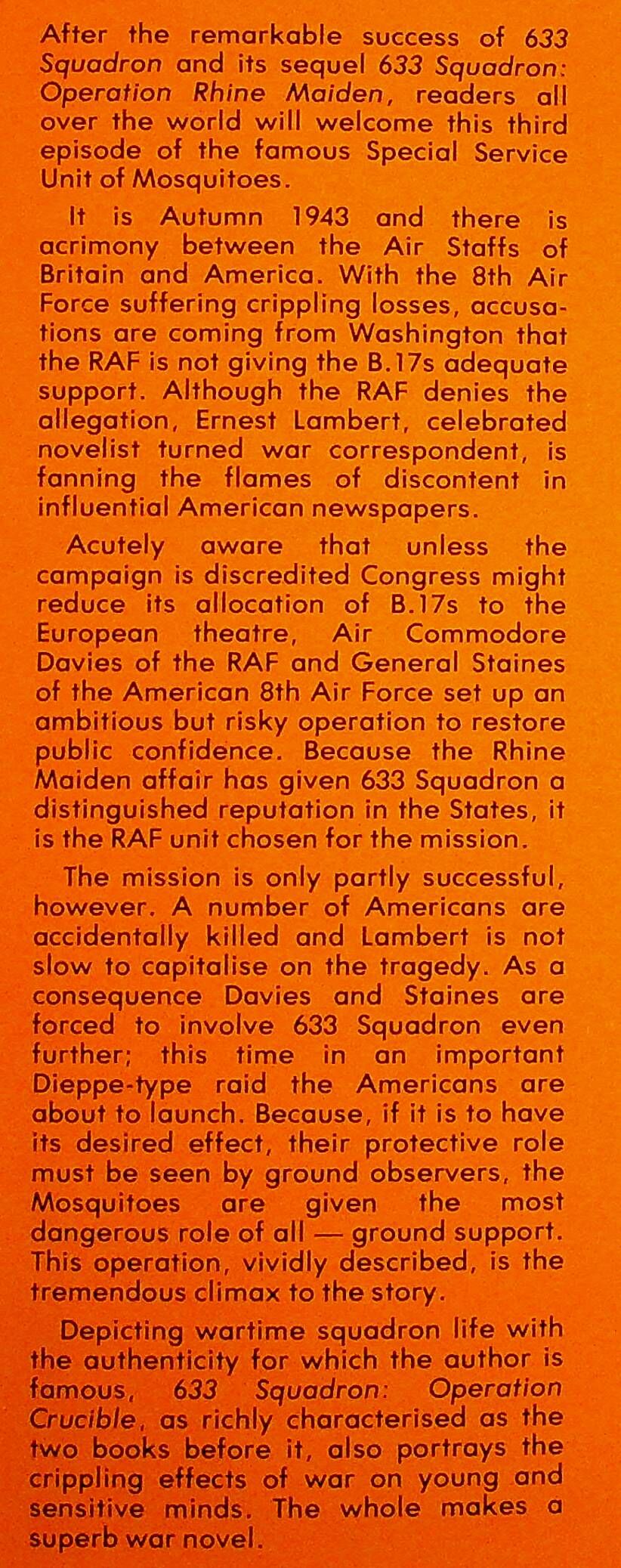 633 Squadron - Operation Crucible by Frederick E.Smith: 1977 First Edition Hardback