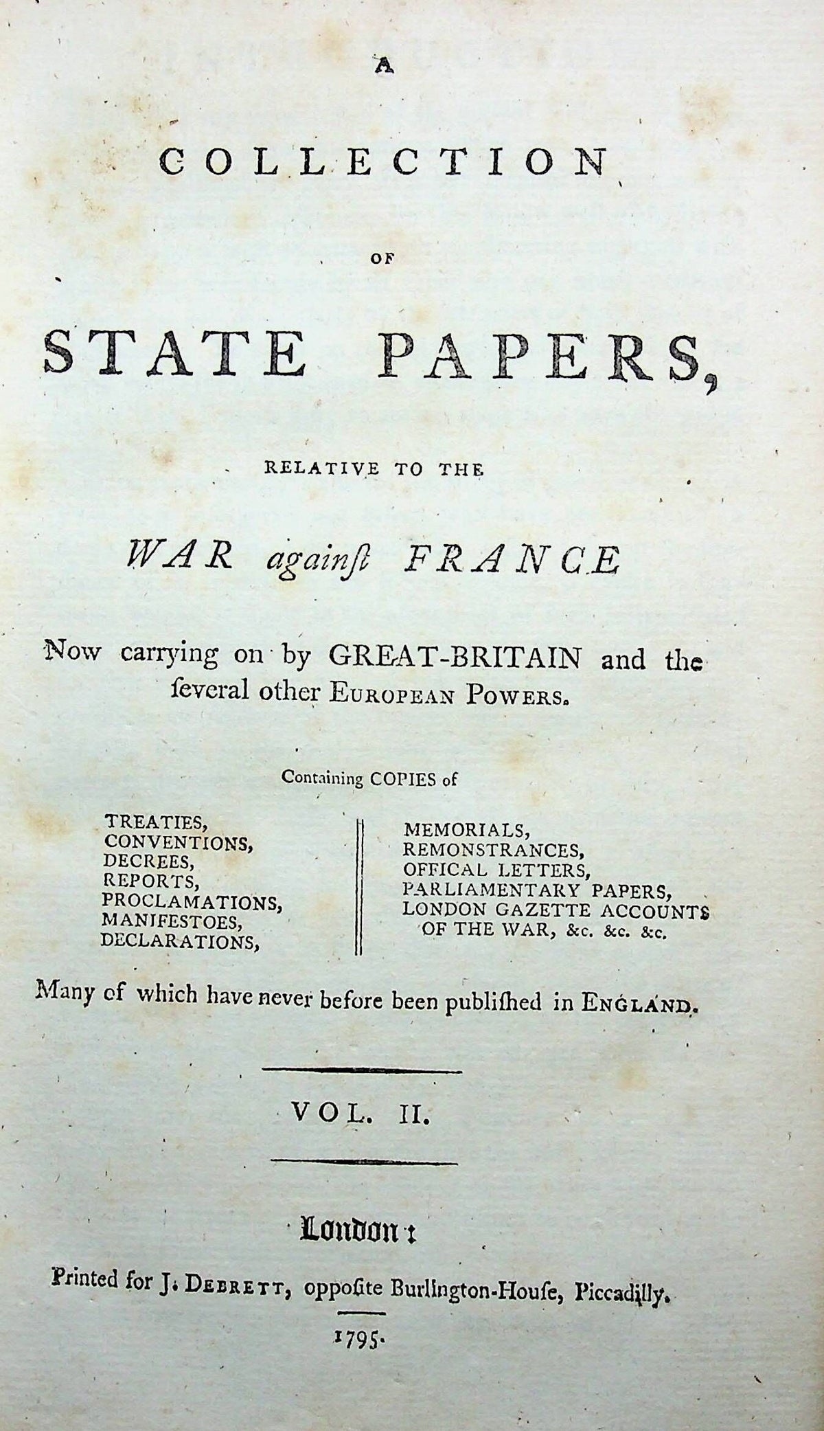 A Collection of State Papers Relative to the War against France c/w Large Waterloo Map