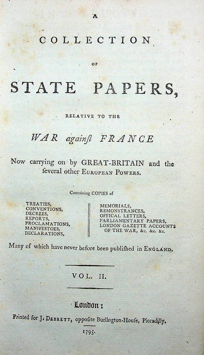 A Collection of State Papers Relative to the War against France c/w Large Waterloo Map