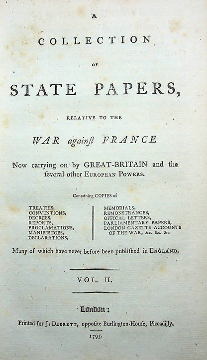 A Collection of State Papers Relative to the War against France c/w Large Waterloo Map
