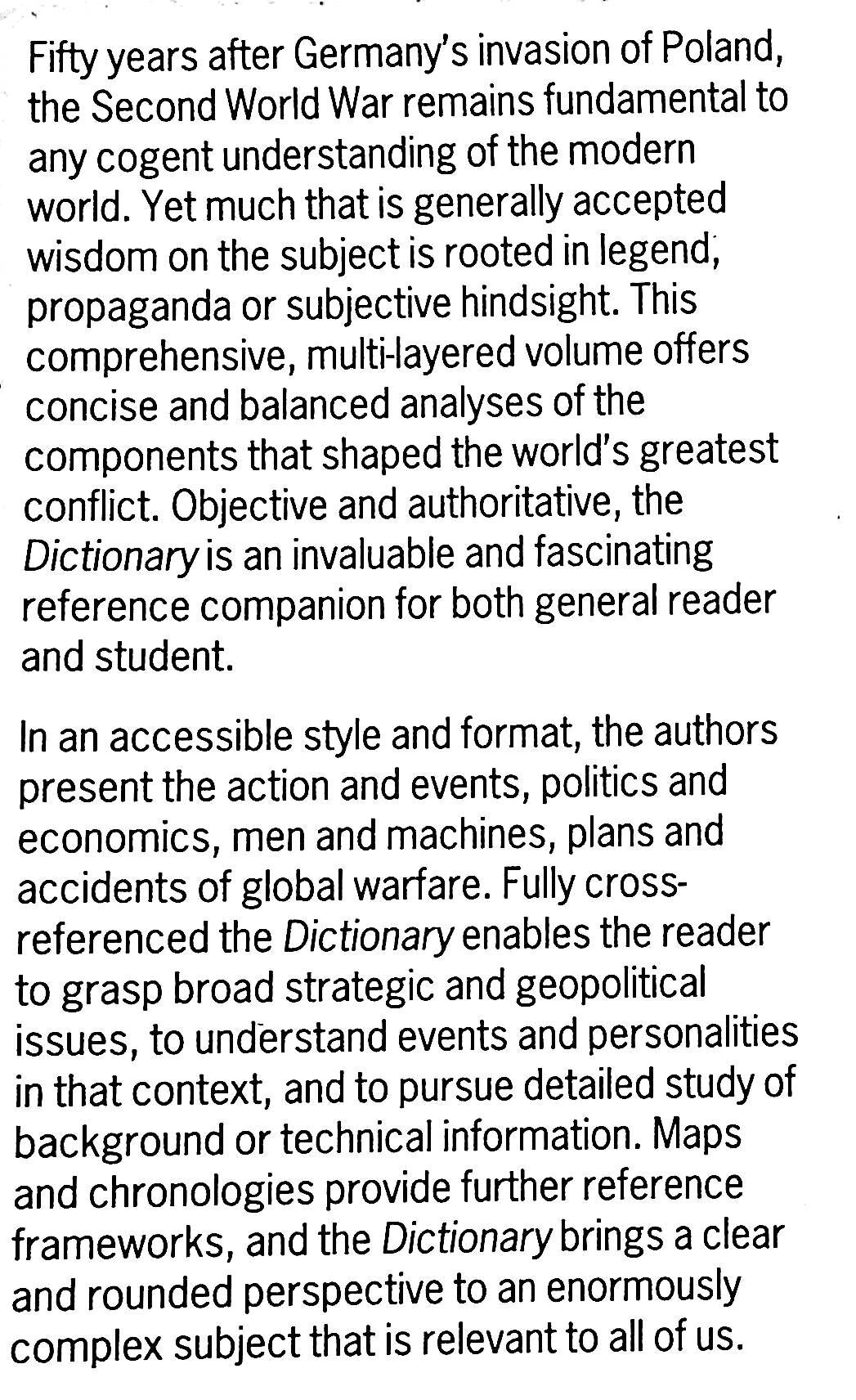A Dictionary of the Second World War: 1989 NEW First Edition Hardback