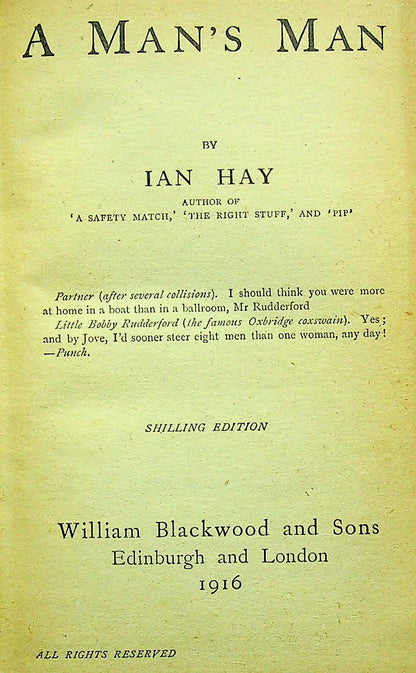 A Man's Man by Ian Hay: 1916 'Shilling' Edition Hardback