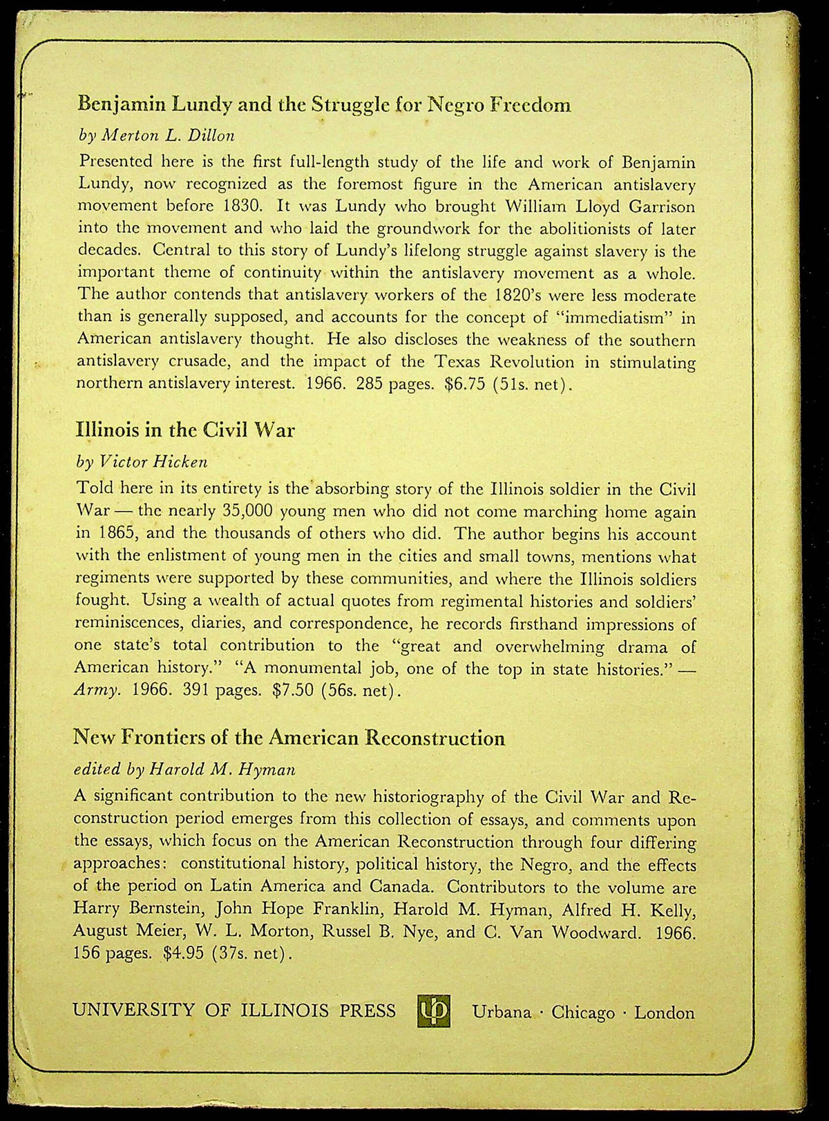 A Portion of the Field - The Centennial of the Burial of Lincoln: 1967 NEW First Edition