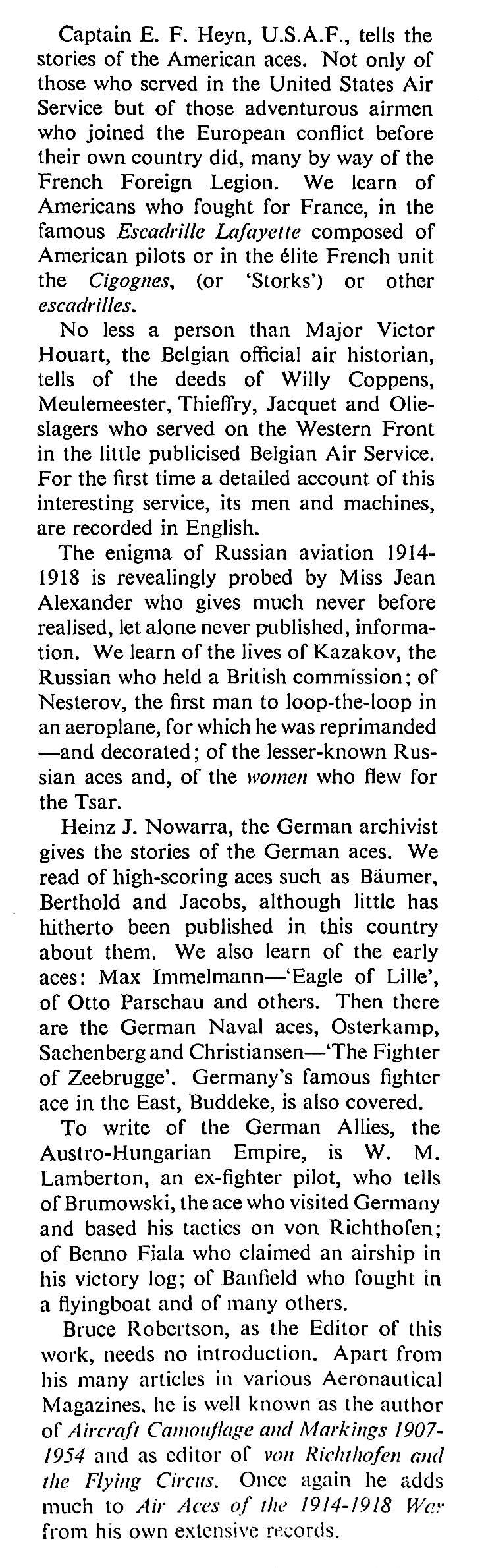 Air Aces of The 1914 - 1918 War