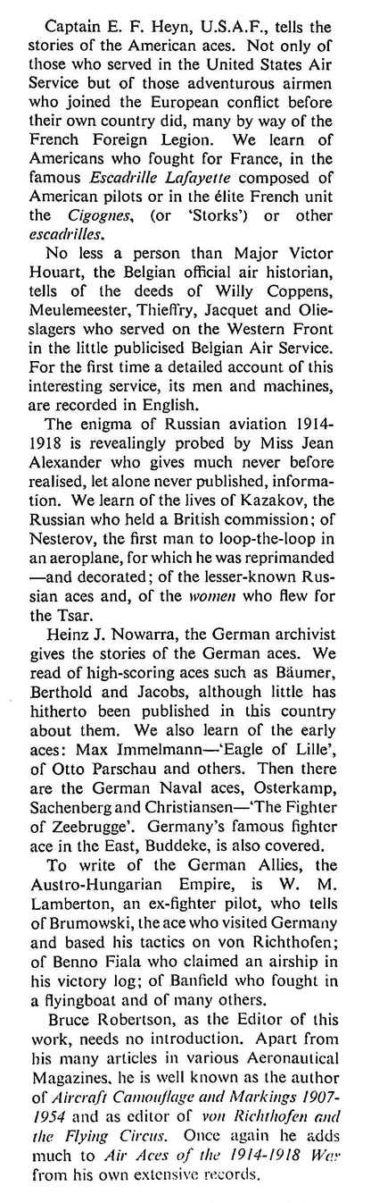 Air Aces of The 1914 - 1918 War