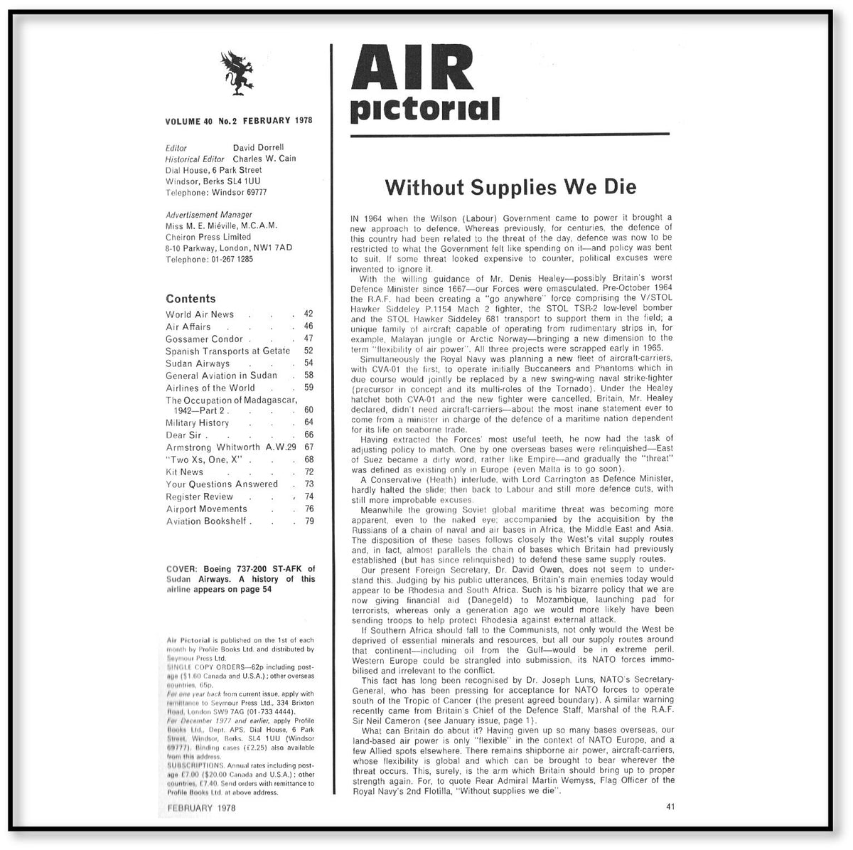 AIR PICTORIAL FEB 78: SUDAN AIRWAYS/ A.W.29/ XXIX SQN HISTORY//DOWNLOAD