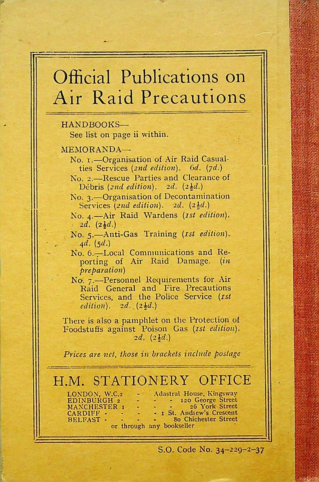 Air Raid Precautions Handbook No.1 2nd Ed.: Personal Protection Against Gas/ 1938 Hardback