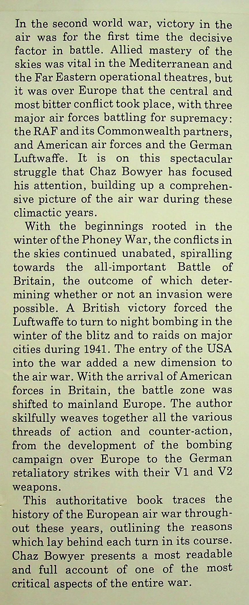 Air War over Europe 1939-1945 by Chaz Bowyer: 1981 1st Edition Hardback
