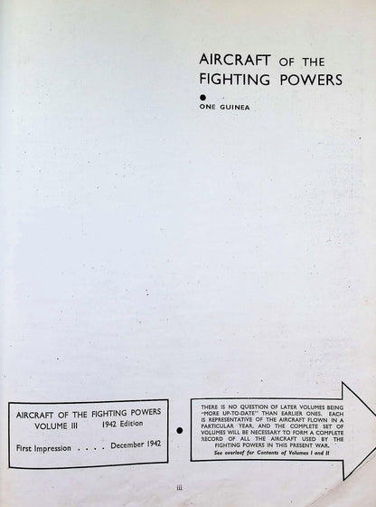 Aircraft of The Fighting Powers Volume 3: H Cooper O Thetford Russell 1942 1st ed hb