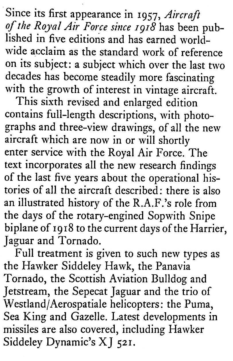 Aircraft of the Royal Air Force since 1918: 1976 6th Edition