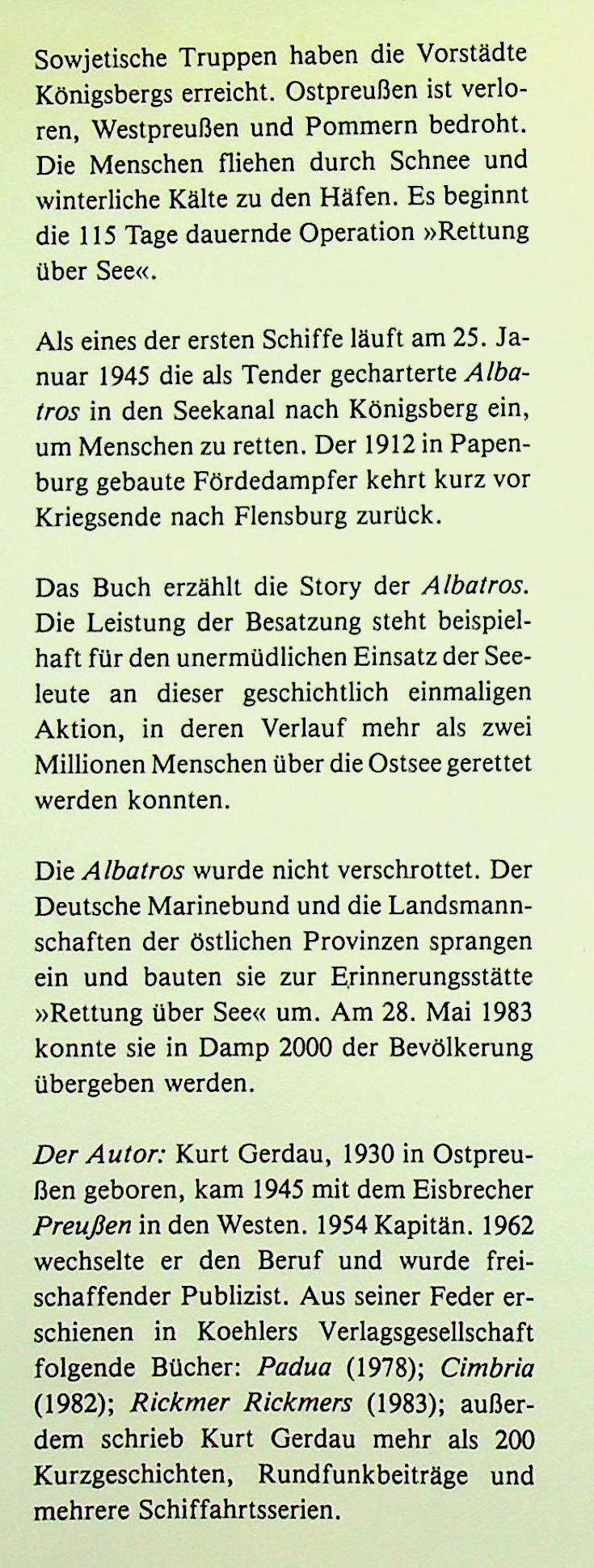 Albatros: Rettung uber See: German language 1984 Hardback with DJ
