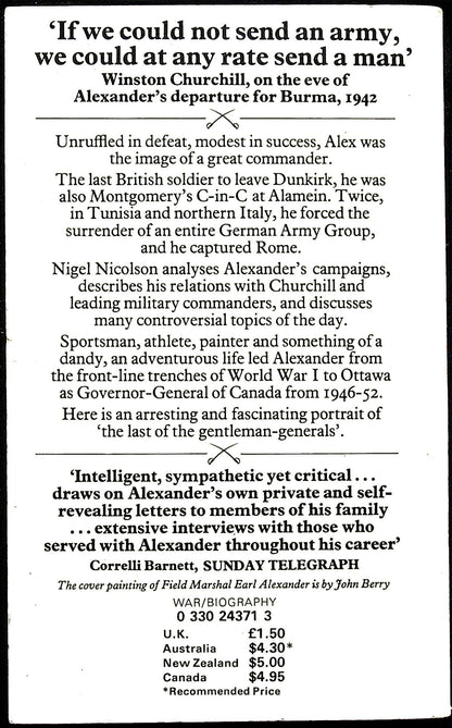 Alex by Nigel Nicolson: NEW 1976 1st Edition Pan Paperback