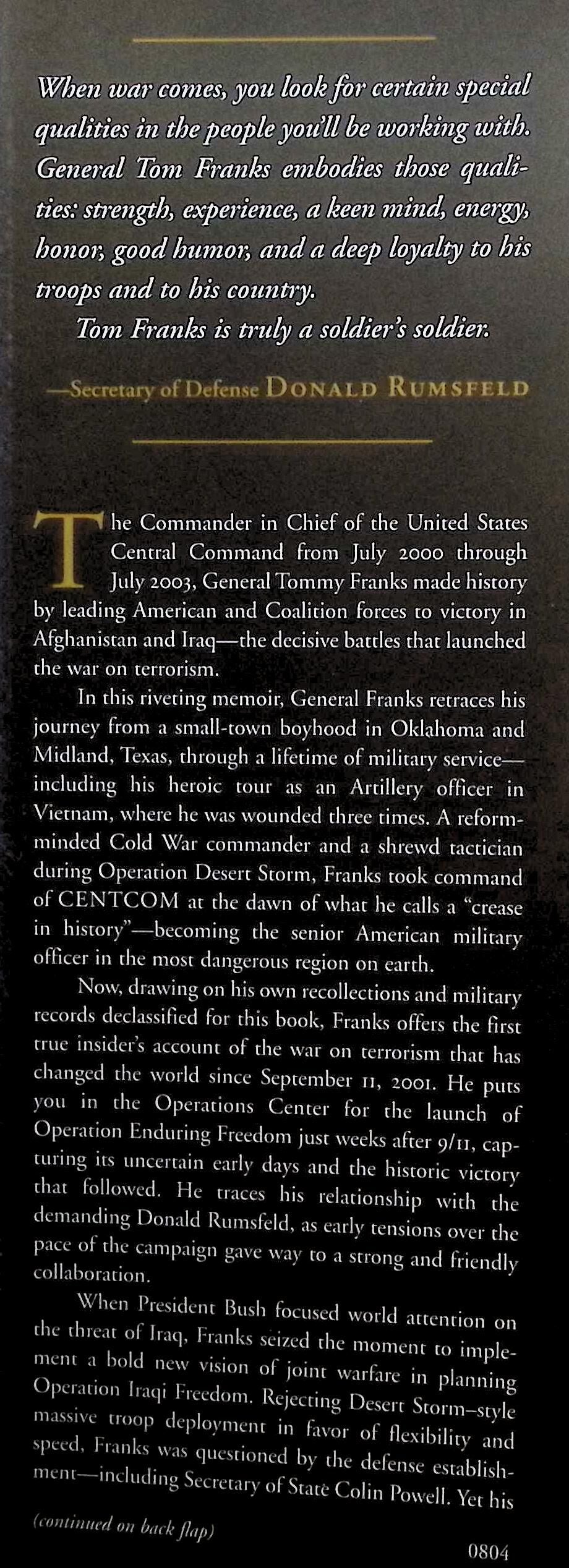 American Soldier by General Tommy Franks: NEW 2004 First Edition