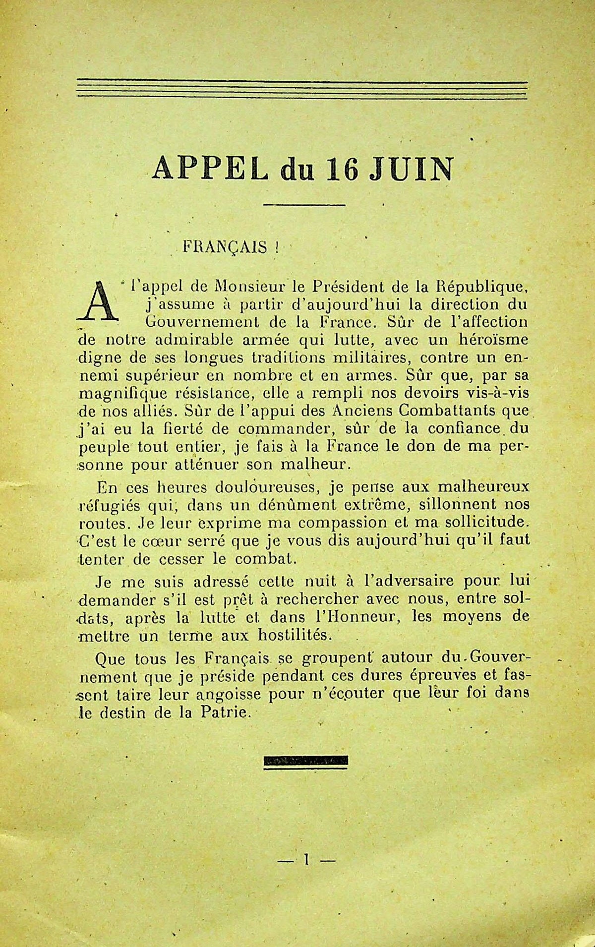 Appels et Messages aux Francais Juin1940-Mars 1941 by Marshal Petain/ Original Softcover