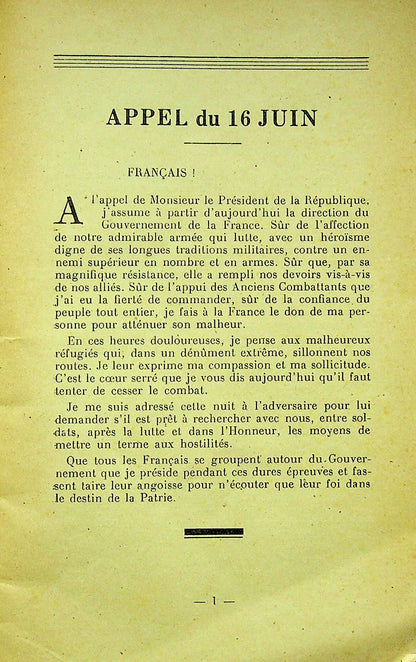 Appels et Messages aux Francais Juin1940-Mars 1941 by Marshal Petain/ Original Softcover