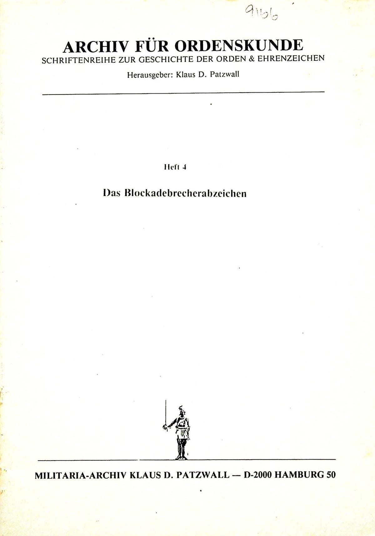 Archiv Fur Ordenskunde Issue 4: Klaus D Patzwall 1st edition 1983 paperback