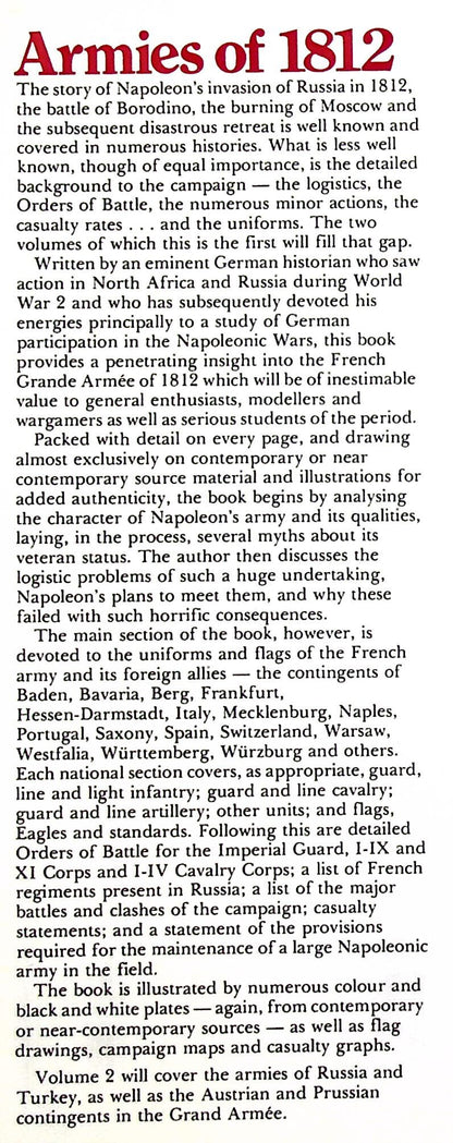 Armies of 1812, Vol.1 The French Army by Otto von Pivka: NEW 1st Ed 1977 Hardback & DJ