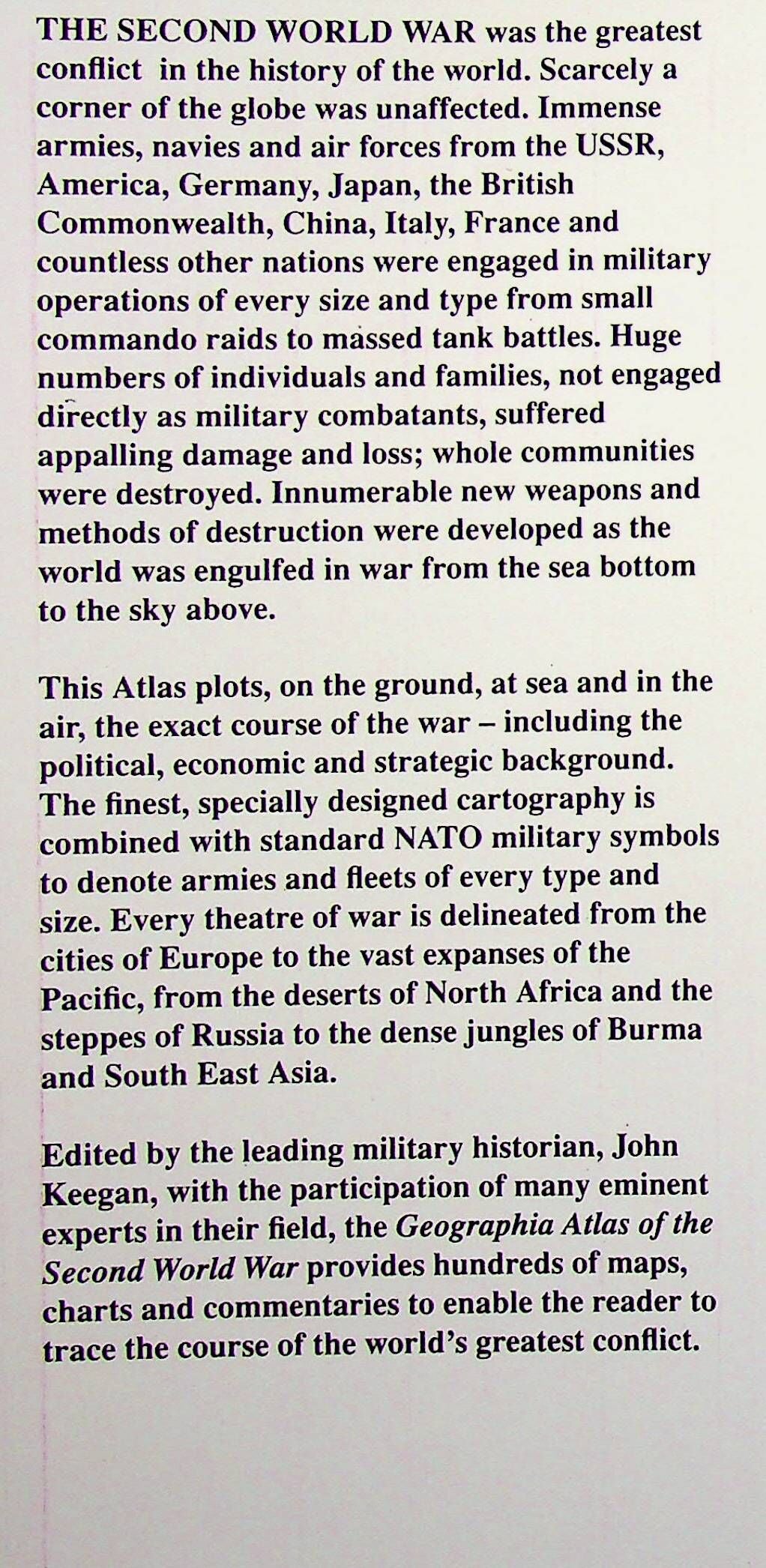 Atlas of the Second World War: John Keegan 1996 Hardback Very Good