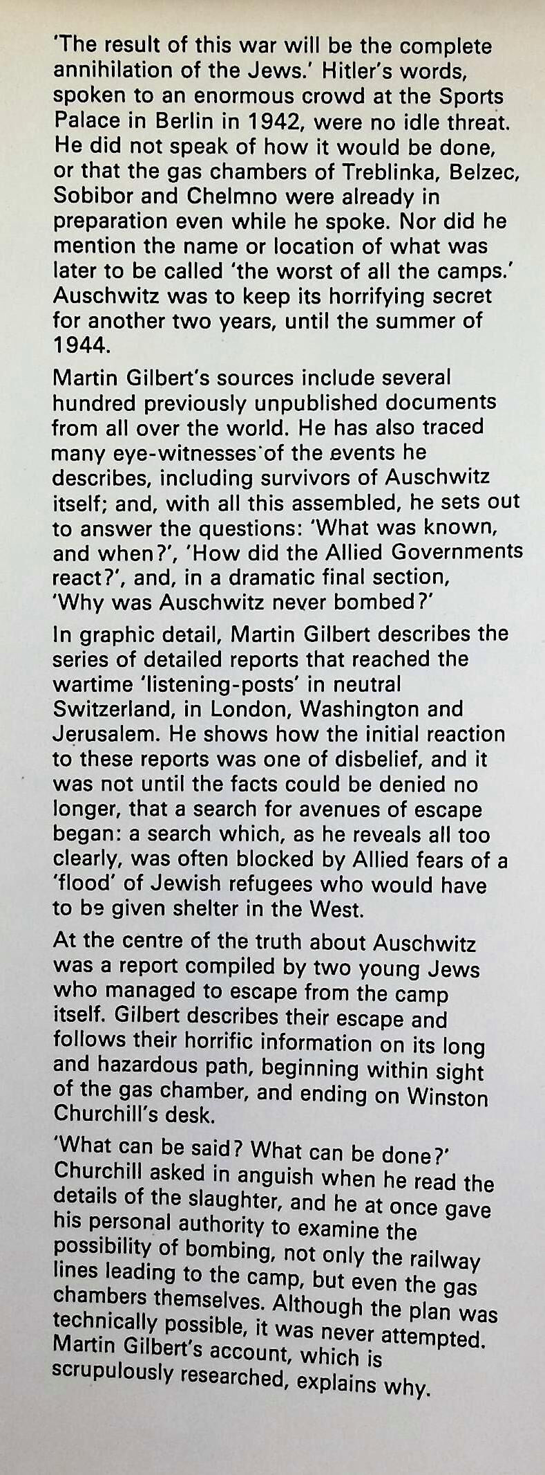 Auschwitz and The Allies by Martin Gilbert: 1981 First Edition Hardback