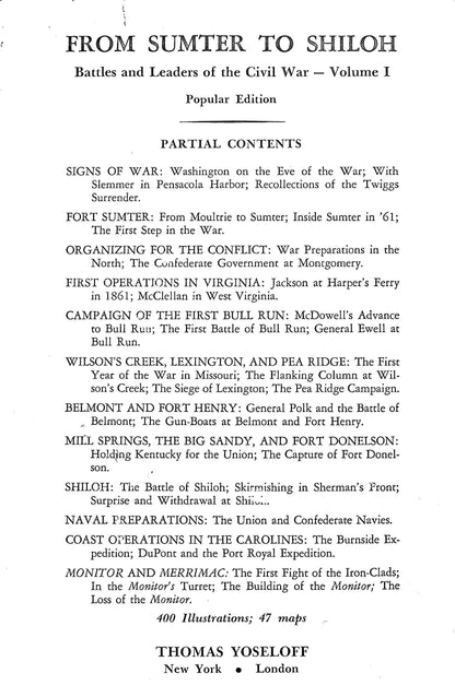 Battles and Leaders of the Civil War, Vol.I: NEW 1956 1st Edition 'From Sumter to Shiloh'