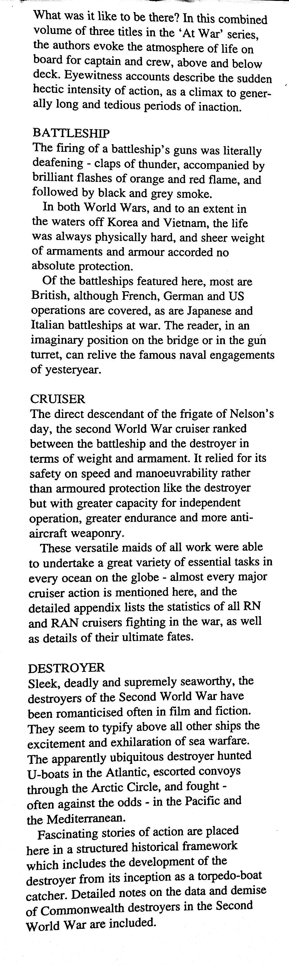 Battleship, Cruiser, Destroyer by G.Haines & B.R.Coward: 1995 Reprint Ed. Large Format HB