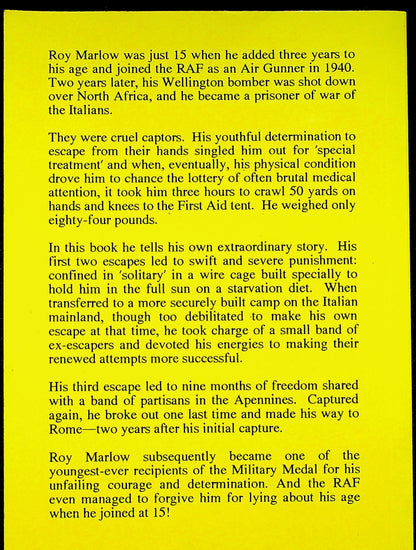 Beyond the Wire, An Underage Air Gunner's Private War by Roy Marlow MM: 1977 GN Paperback