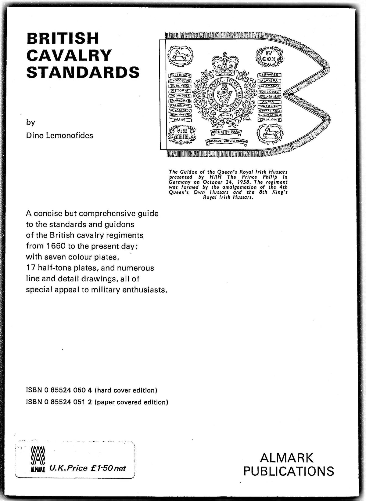 British Cavalry Standards by D.Lemonofides: 1971 First Edition Softcover Trade Paperback
