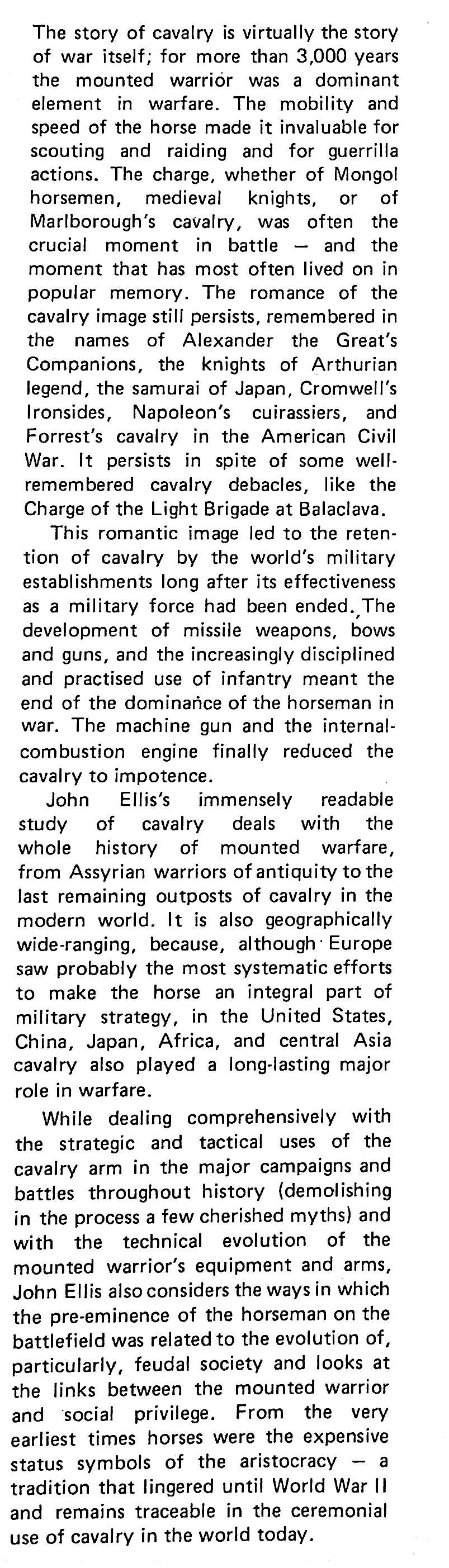 Cavalry, The History of Mounted Warfare by John Ellis: NEW 1978 1st Ed Large Format HB