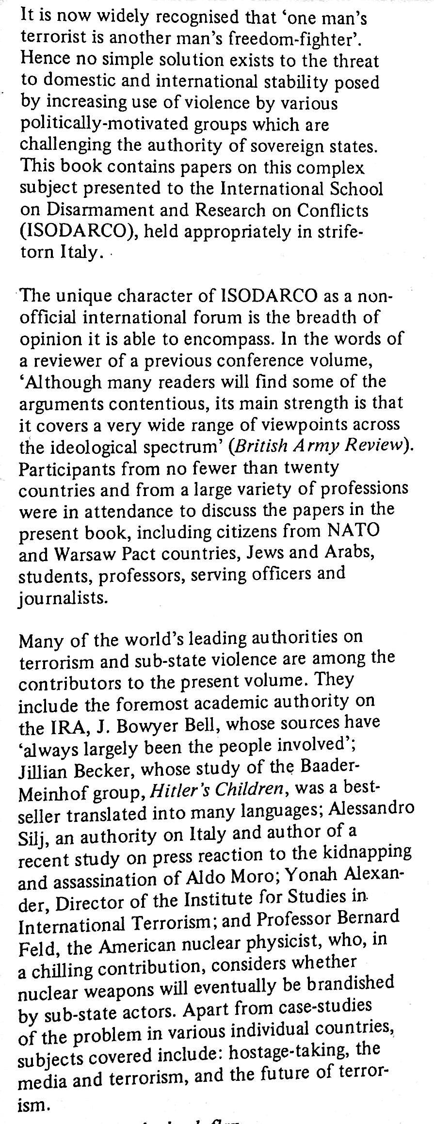 Contemporary Terror, Studies in Sub-State Violence ed. Carlton & Schaerf: NEW 1981 1st Ed