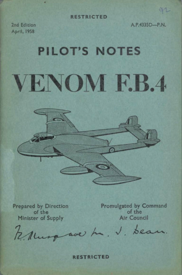 DE HAVILLAND VENOM FB.4 PILOTS NOTES: COLD WAR RAF JET FIGHTER BOMBER/ DOWNLOAD