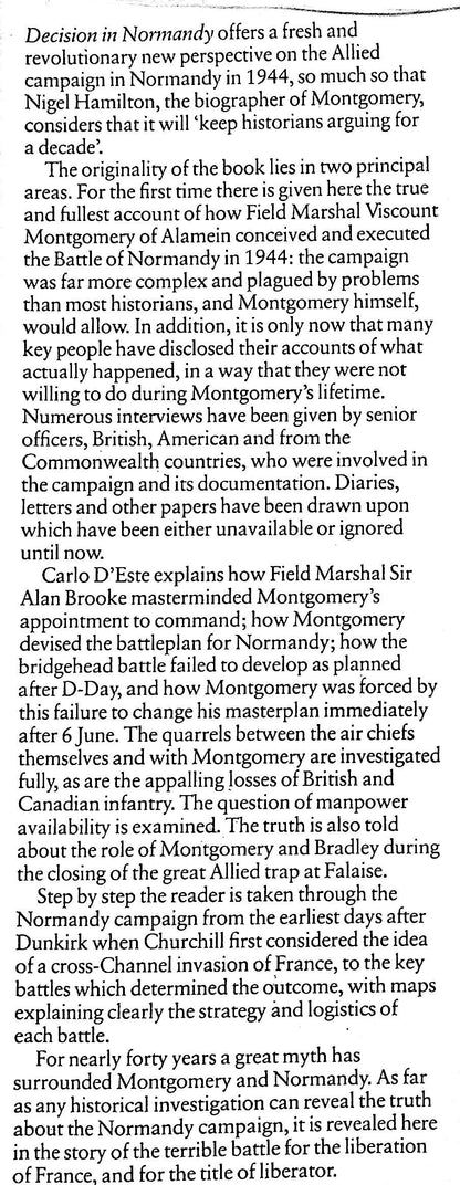 Decision in Normandy by Carli D'Este: 1984 1st Pan Paperback/ D-Day, Montgomery, Patton