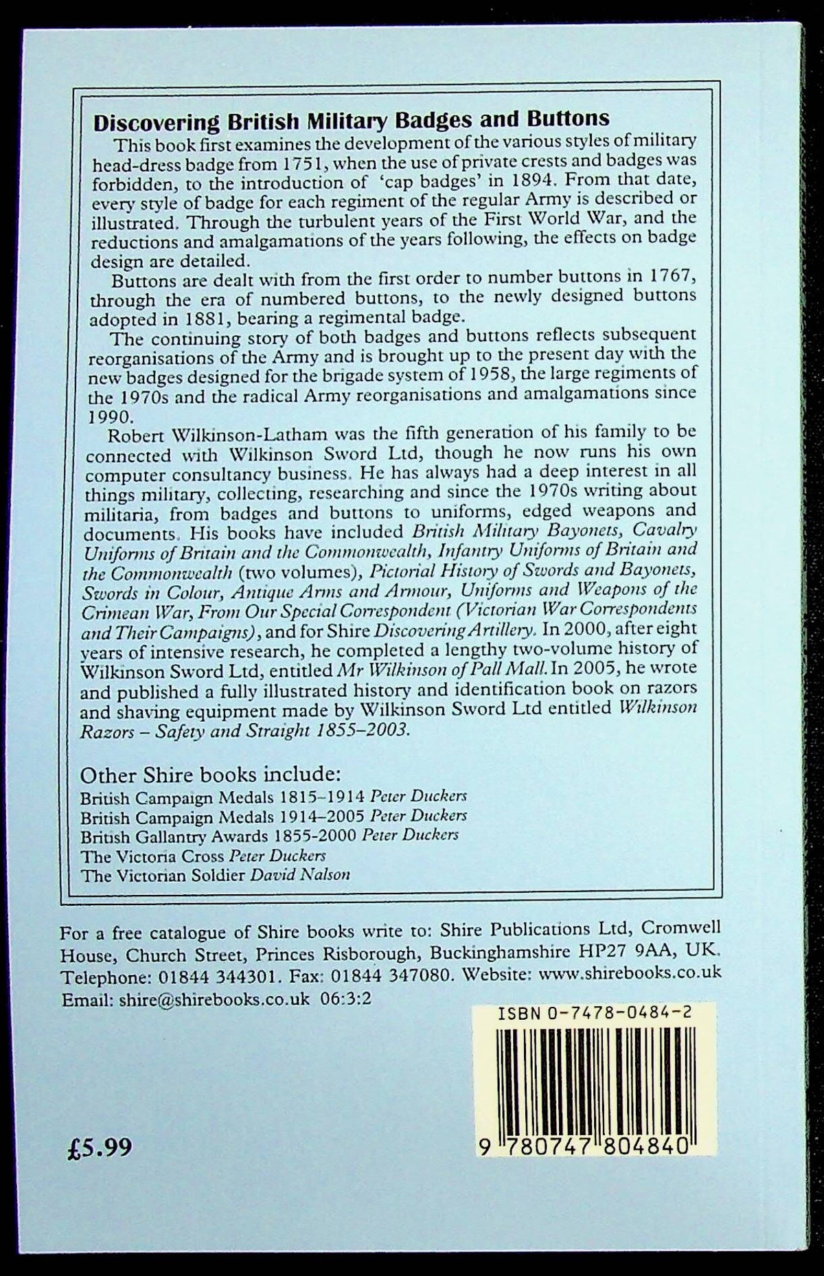 Discovering British Military Badges and Buttons by RJ Wilkinson-Latham: 2006 3rd Ed SB