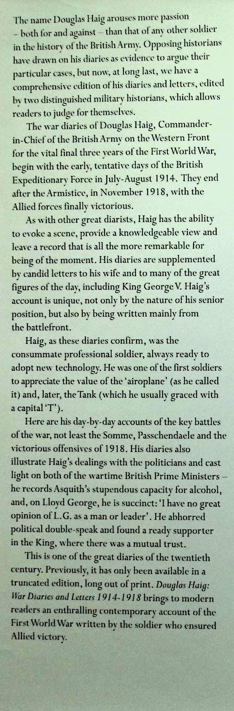 Douglas Haig War Diaries and Letters 1914-18 by Sheffield & Bourne: NEW 2005 1st Ed HB